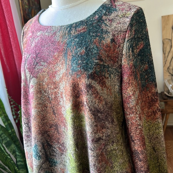 Floral Long Sleeved Shift Dress with Forest Pattern & Pockets Womens XL MISSLOOK - Picture 2 of 8